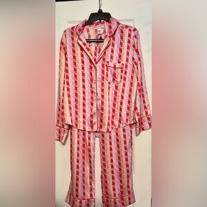 Victoria's Secret Pink & Red Satin Logo-Stripe Top